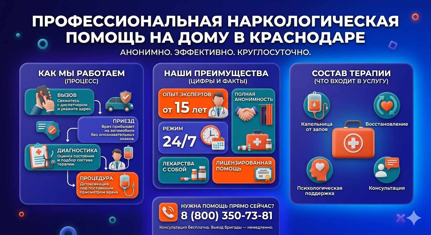 Инфографика о принципах лечения алкоголизма на дому в Свободном: этапы вызова нарколога, преимущества анонимной детоксикации и состав медицинской помощи.